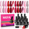 MEFA Vernis Semi Permanent, Vernis Gel UV Semi Permanent 12 Couleurs Rose Rouge Gris Pailleté, Kit Vernis à Ongles Gel Nail Art Soak Off Gel Polish French Manucure