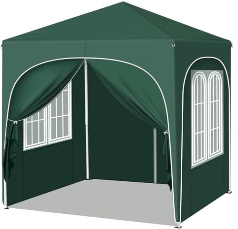 WOLTU Carpa Plegable 2x2m con 4 Paredes Desmontables - Protección Solar UPF 50+, Estructura Antiviento EN13561, 3 Alturas Ajustables, Toldo para Jardín/Playa/Camping - Verde