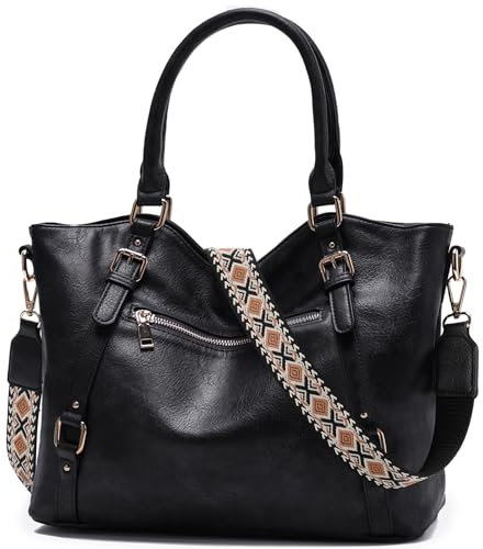 Chase Chic Handtasche Damen,Vegan Leder Hobo Taschen Top Griff Satchel Schulter,Umhängetasche Schultertasche für Frauen mit verstellbarem Riemen(Schwarz)