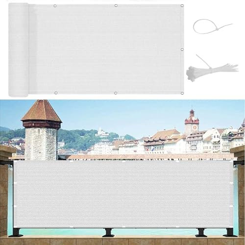 Balkon-Sichtschutzabdeckung, 105 x 320 cm, wetterfest, UV-Schutz, für Balkon, Terrasse, Terrasse, Weiß, rechteckig, individuelle Sichtschutzwände, 104,1 x 320 cm