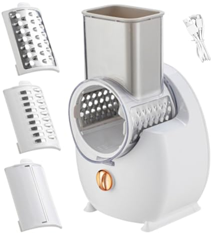 Salad Shooter Electric Cheese Grater Automatic Cheese Shredder with 3 Attachments USB Vegetable Chopper Cutter Salad Maker for Meat, Fruit, Veggie