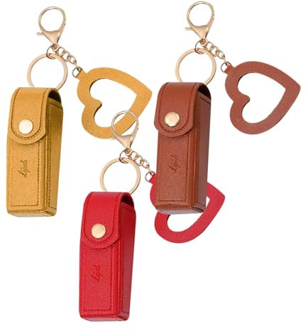 Bekecidi 3PCS Portachiavi porta balsamo per le labbra Portachiavi in pelle PU Portachiavi Porta rossetto con portachiavi in metallo Custodia per burrocacao per regali di vacanza da viaggio