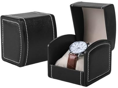 Dokeno Uhrenbox, PU Leder Uhrenbox mit abnehmbarem Kissen Single Uhrengehäuse Uhr Geschenkbox Uhr Box für Uhren Schmuck Anhänger Halskette Armbänder Herren und Damen (Schwarz)