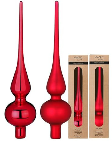 Christbaumspitze Glas 26cm x 1 Stück - matt oder glänzend Sortiert - Weihnachtsbaumspitze für Weihnachtsbaum - Christbaumschmuck & Weihnachtsbaumschmuck Weinrot Bordeaux - Ochsenblut