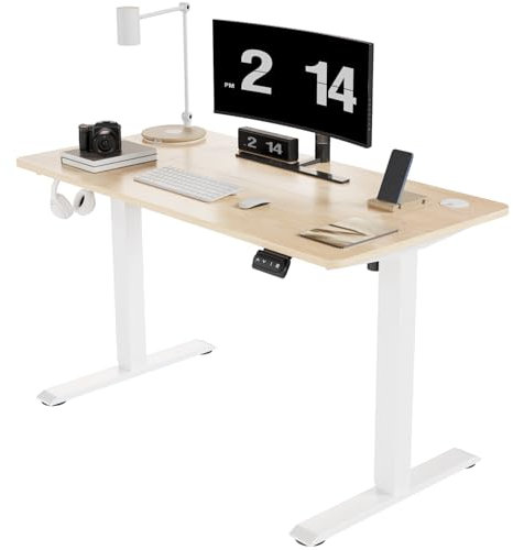 Devoko Bureau Assis Debout 120 × 60 cm, Bureau Réglable en Hauteur Électrique avec Crochet pour Casque, 71-119 cm, 2 Positions à Mémoire Intelligente, pour Studios et Bureaux(120×60cm,Beige)