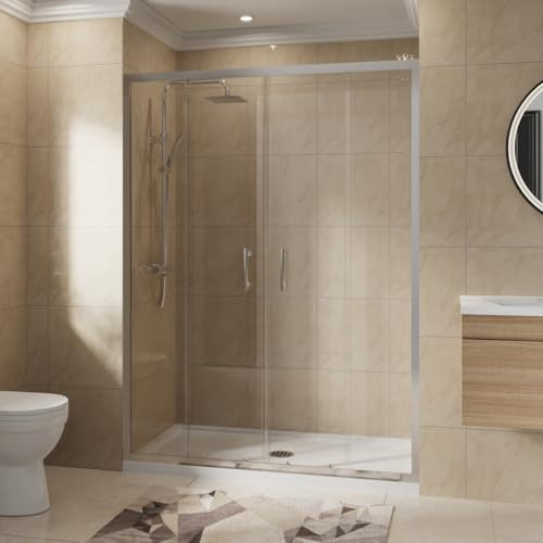 NRG 1500x1900mm Shower Enclosures Double Sliding Shower Door Chrome Framed | 6mm Safety Tempered Glass, Shower Room, Space Saving, Wet Room, Corner Entry, Easy to Clean, Bathroom