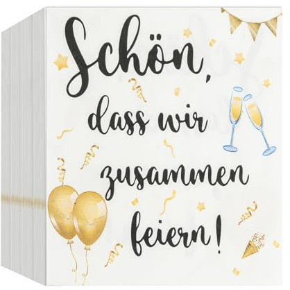 40 Stück Weiß Servietten Geburtstag 33X33cm, Servietten Spruch Schön, dass wir zusammen feiern für, zur Taufe und Hochzeit Kindergeburtstag Deko