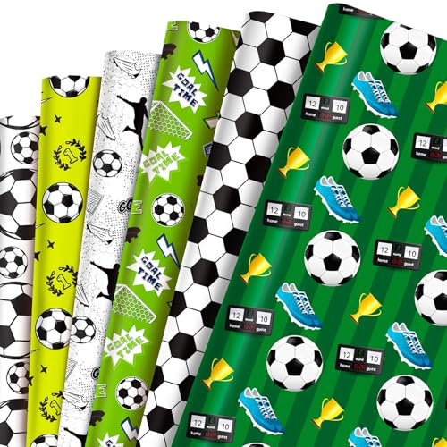 MORAINJAY 12 Bögen Fußball Geschenkpapier, Fußball Geschenkverpackung Geschenkpapier,Sport Party Deko, Football Party Zubehör, Kinder Jungen Geschenkpapier für Football 68 x 50 cm