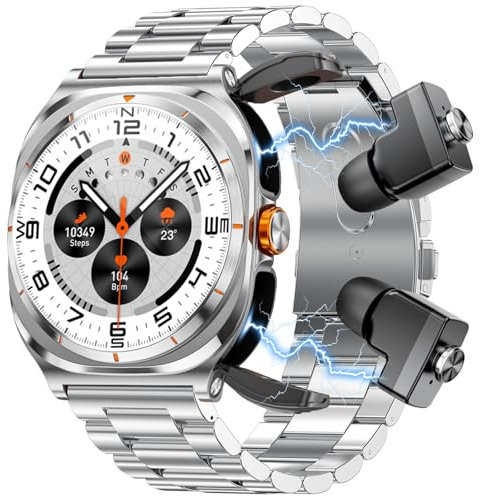 paazomu Smartwatch 2 in 1 2025 con cuffie TWS da 1,54 pollici, impermeabile IP67, per musica, Bluetooth, monitoraggio della salute, fitness tracker sportivo (argento)