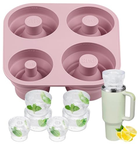 Sadodo Ice Cube Tray for Stanley Cup, Heart Shape 3 Size in 1,Silicone Love Ice Cube Maker with Lid for 20-40oz Tumbler, for Bar Wine, Whiskey,Coffee, Juice, BPA Free (Pink Foldable 4 in 1)