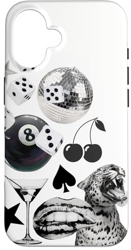 Ästhetische Black & White Cheetah Ball 8 Lucky Disco Collage Hülle für iPhone 16