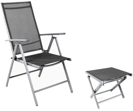 Mojawo Gartenstuhl Klappstuhl Hochlehner 7Pos + Klapphocker Fußhocker Aluminium wetterfeste Gartenmöbel Outdoormöbel Silber/Anthrazit