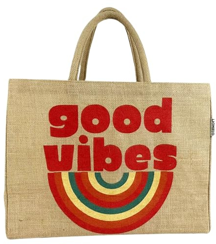 Domelo Korbtaschen Damen Jute Shopper Einkaufstasche groß beige 24L | Jutetasche groß mit Aufdruck faltbare Jute Tasche mit Reißverschlussfach und stabilen Boden wasserabweisende Strandtasche