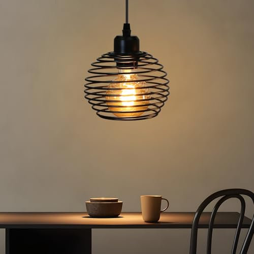 ZMH Pendelleuchte Vintage Hängelampe Industrial - Schwarz Pendellampe mit Schalter Stecker Esstisch E27 Retro 1 Flammig Metall Hängeleuchte für Schlafzimmer Wohnzimmer(2 Glühbirnen enthalten)