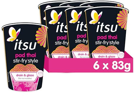 itsu Pad Thai Stir Fry Style Noodles 83g | Instant Noodles Multipack Pots | Quick-to-Make Snack | Pack of 6