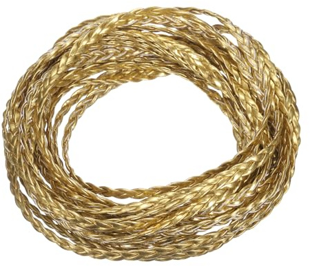 sourcing map Cordón plano de cuero trenzado, 5.5 yardas, cuerda de piel sintética de 5 mm, correas trenzadas de 3 capas para hacer joyas, collares, bolsos, cinturones, proyectos de bricolaje, dorado