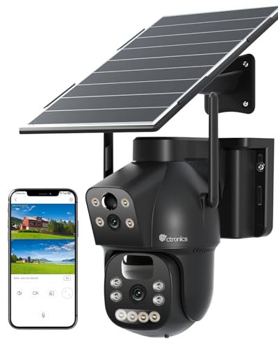 Ctronics 4G LTE Überwachungskamera Außen mit SIM Karte Doppellinse, 15600mAh Akku 8W Solarpanel Kabellos Solar Kamera Outdoor Farb-Nachtsicht Dual PIR Personenerkennung PC/Cloud/IP66-NO WiFi (schwarz)