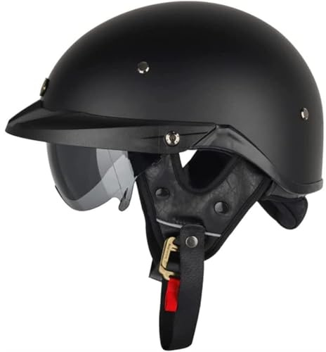 Halbhelme Motorradhelm, ECE-Geprüfter Halbschalenhelm Brain-Cap Halbschalen-Rollerhelm Mit Visier, Roller-Mopedhelm Retro Für Erwachsene Herren Damen A,65~66CM