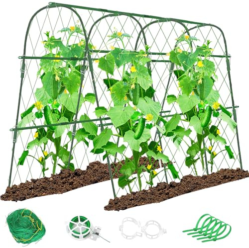 Cucumber Trellis for Climbing Plants Outdoor,U-Shape Garden Trellis for Raised Beds with Climbing Net,63x47inch Arch Vegetables Trellis,Plant Support for Vegetable Flower Vine