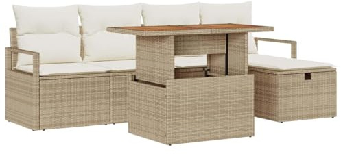 vidaXL Gartensofa-Set mit Kissen mit Speicher 6 pcs Beige Poly-Rattan, Garten- und Terrassenmöbelset, modular, leicht, robust, wetterfestes Sofa, mit Stauraum