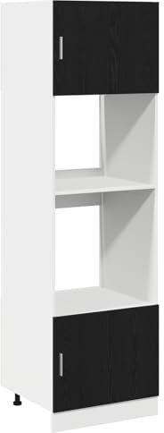 vidaXL Mikrowellenregal Riga Schwarz Eichen-Optik 60 x 57 x 207 cm, Moderner rechteckiger Küchenschrank, praktischer Stauraum, optimale Organisation für zeitgenössische Küchen