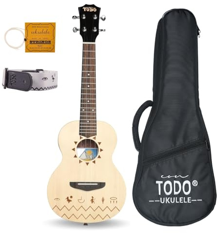 TODO Music Ukulele Die Nile Ukulele für Erwachsene & Anfänger Kit mit Carbon Saiten, Tasche, Gurt (Spruce solid, Tenor)