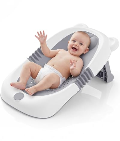 Vaschetta da bagno pieghevole per Neonato con supporto, vaschetta da bagno per Bambino con sedile antiscivolo e ventose, 0-6 mesi: articoli indispensabili per neonati, ideale come Bambino appena nato