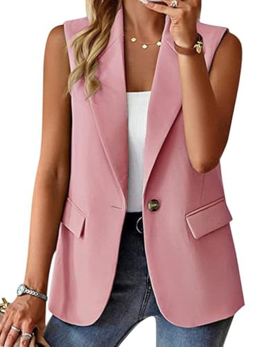 ticticlily Gilet Donna Elegante Chic Estive Giacca senza Manica Colletto a Revers con Bottone e Tasche Blazer Giacche da Casuale Business Sportivo Tinta Unita