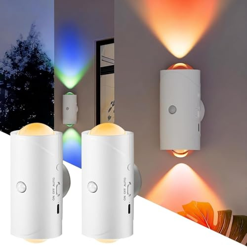2 Stück Intelligente LED Nachtlicht mit Bewegungssensor, Nachtlicht mit | Bewegungsmelder, RGB Nachtlichts Dimmbar, Smart LED Wandlampe Innen/Außen, Wiederaufladbare Wandleuchte für Wohnzimmer Balkon