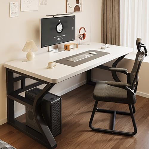 Scrivania per computer in legno massello, banco da lavoro per la casa, piano di lavoro allargato e ispessito e gambe in acciaio al carbonio, con 2 fori filettati, stabile e non oscillante 6 200cm