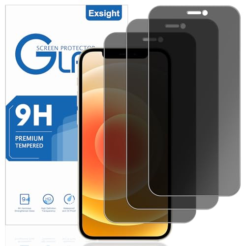 Exsight 3-Pack Privacy Screen Protector for iPhone 12/12 Pro 6.1-Inch, 9H+ Hardness Anti-Spy Tempered Glass Film, Fingerprint Unlock Compatible, Impact-Protection, Anti-Scratch, Case Friendly