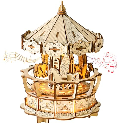 3D Puzzle Carrousel Musical - Puzzle 3D en Bois pour Adulte avec Lumières Musique Classique - Kit de Modélisation, Maquette en Bois a Construire pour Noël, Cadeau d'anniversaire Cadeaux