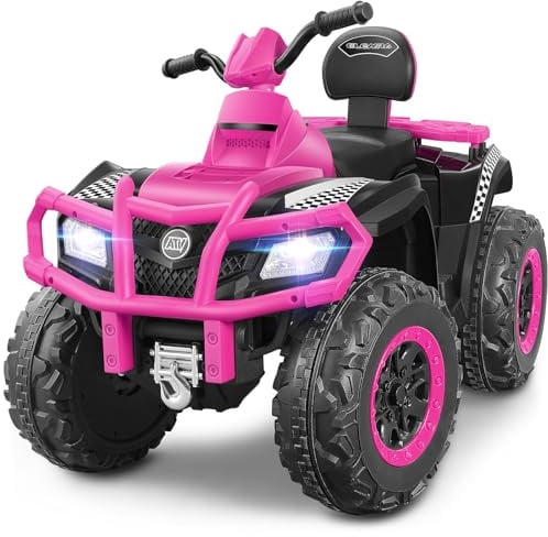 ELEMARA 2 Sitzer Kinder Quad für große Kinder,12V Elektroauto für Kinderquad 5-6 km/h,Elektroquad mit Scheinwerfern,Musik & Hupe,2 gefederten Rädern,Elektroauto ATV für Kinder ab 3 Jahren,Rosa