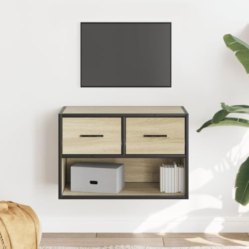 Holamys TV-Schrank Sonoma-Eiche 60x31x39,5 cm, Holzwerkstoff, Metallgestell, Wandmontage, Robustes TV-Möbel für Wohnzimmer, Entertainment Center