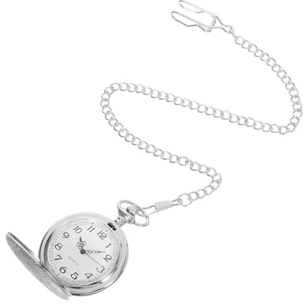 Holibanna Mechanische Vintage Taschenuhr Herren Großformat Silber mit Gravur Klappdeckel Kette Analog Langlebig