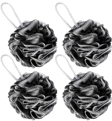4 Pièces Fleurs de Douche,Éponge Fleur de Bain,Eponge de Douche (Noir)