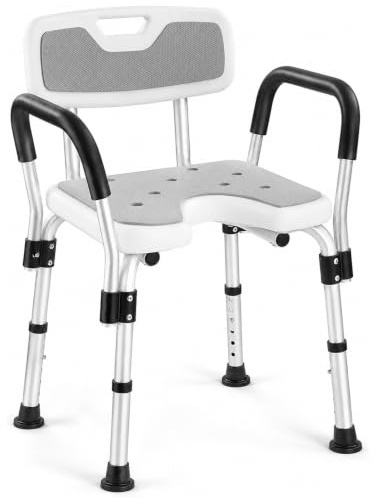 KSITEX U-Shaped Shower Chair for Elderly and Disabled with Arms & Back | Height Adjustable, Shower Seat up to 150kg, Shower Chair to Sit on in Shower