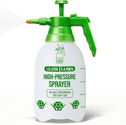 G4GADGET 1.5L Pressure Sprayer Pump Spray Bottle with Adjustable Brass Nozzle – Garden Sprayer for Water, Weed Killer, Fertilisers & Cleaning – Heavy Duty Pump Action Plant Mister