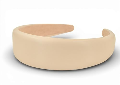 styleBREAKER Damen Padded Haarreif Kunstleder Optik, Beige | 4 cm breit, leicht erhöht gepolstert, weich unterfüttert. Flexibel für 54-58 cm Kopfumfang, rutschfeste Innenseite.