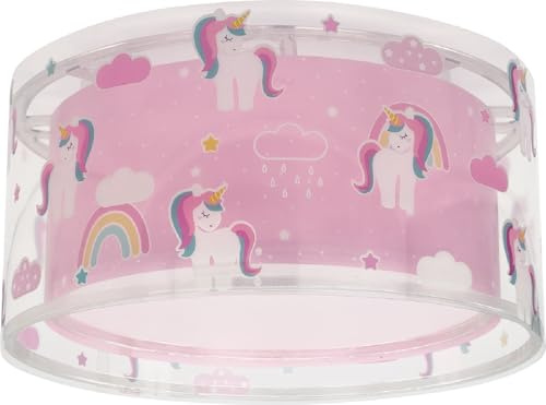 Dalber Kinder Deckenlampe Unicorns Einhörner Rosa 41596M | Deckenleuchte; Kinderzimmer; Jungenzimmerlampe; E27 - 2 x 15W