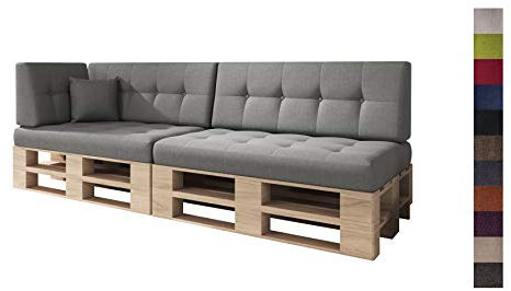 sunnypillow Palettenkissen für Palettenmöbel - 6er Set - Palettenauflage für Palettensofa - Palettenpolster für Garten, Gesteppte Kissen mit Knöpfen für Europaletten - Rückenkissen & Sitzkissen Grau