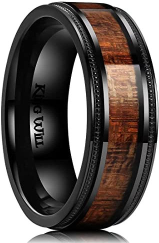 King Will NATURE 8mm Black Titanium Ring with Wood Inlay Wedding Band Ring for Men Real Comfort Fit 10.5