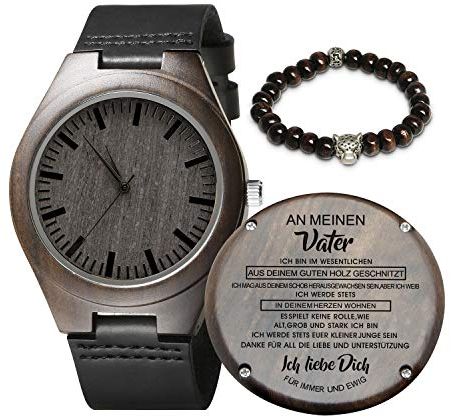 Gravierte Hölzerne Uhr für Männer - Natürliche Ebenholz Groomsmen Uhr für Ehemann, Sohn - Angepasstes Holz Geburtstag Jubiläumsgeschenk (An Meinen Vater Vom Jungen)