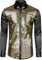 JOGAL Mens Dress Shirt Silver Sequins Long Sleeve Button Down 70s Disco Shirt Party Costume X-Large Gold