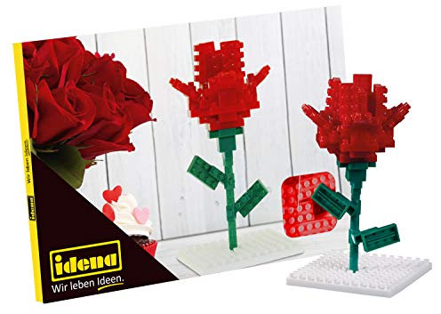 Idena 40151 - Postkarte Rose mit einem 3D Modellbauset mit 55 Original Brixies Minibausteinen, Schwierigkeitsgrad 1, Grußkarte oder Mitbringsel für Kinder und Erwachsene