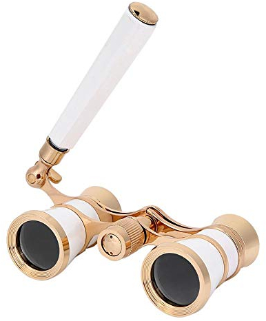 Fernglas für die Oper, 3X25 Opernbrille mit zentralem Fokus FernglasTheaterbrille mit BAK-7 Prisma & Griff für Erwachsene Frauen im Konzerttheater Oper(Weißes Gold)