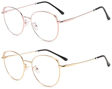 Dollger Blaulichtfilter Brille Anti Blaulicht Brille Computerbrille Katzenauge ohne sehstärke Metallgestell Brille Pc Gaming Bluelight Filter Uv Blockieren Blaue Licht Glasses Damen RoséGold+Gold