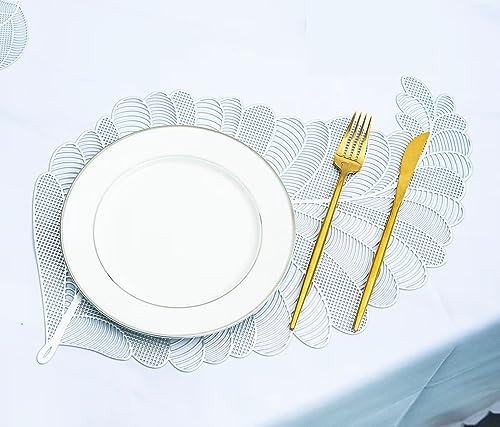 Set di 6 tovagliette all'americana lavabili, ovagliette Foglia Scavate Tovagliette Sottopiatto Tovagliette da Tavoloper Natale Partito Cucina (argento C)