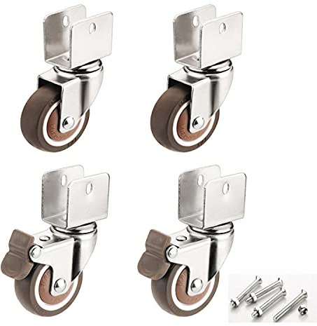 Kozuoan 4 U-Typ Halterung Möbelrollen 50mm,Stück mit Bremse Weichgummi Lenkrollen, für Möbel, Blumenständer (20mm, 2universal + 2bremse)