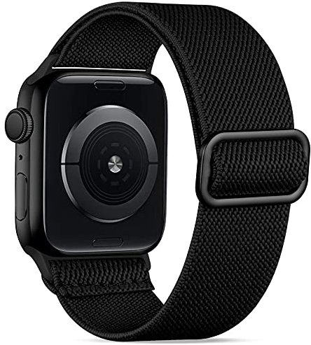 Wepro Strap Compatible with Apple Watch 40mm 38mm 41mm 42mm for Women/Men, Stretchy Adjustable Nylon Stylish Replacement Strap for Apple Watch SE/Ultra/iWatch Series 10 9 8 7 6 5 4 3 2 1, Black-N